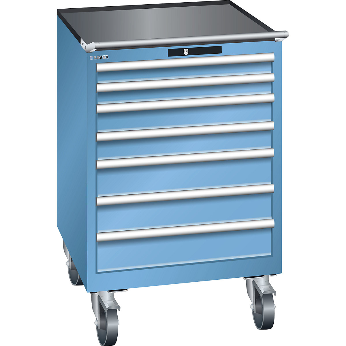 LISTA – Ladičar, pomičan, ŠxD 717 x 725 mm, 7 ladica, u svijetloplavoj boji