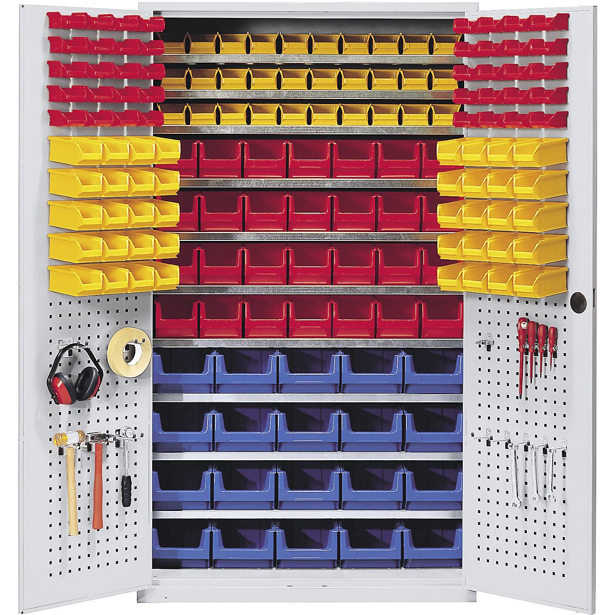 Veliki ormar – mauser, 10 polica, 158 otvorenih skladišnih kutija, u svijetlosivoj boji RAL 7035-1