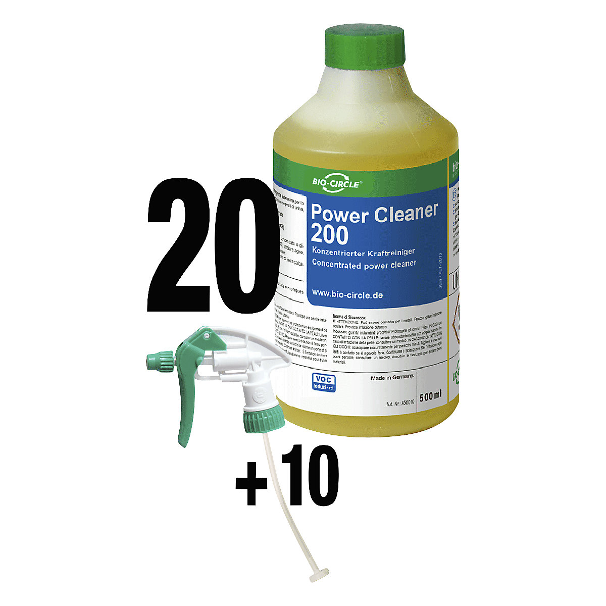 Intenzívny čistiaci koncentrát Power Cleaner 200 – Bio-Circle, OJ 20 ks + 10 rozprašovačov, objem 500 ml