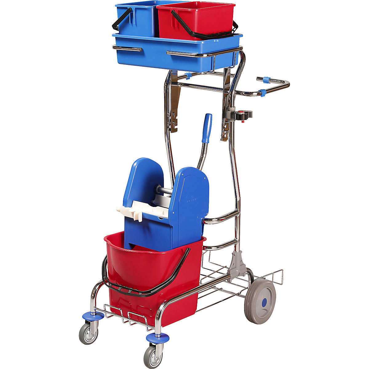 Souprava úklidového vozíku, d x š x v 750 x 460 x 1220 mm, lze používat na schodech, souprava s mopem pro stírání na široko-3