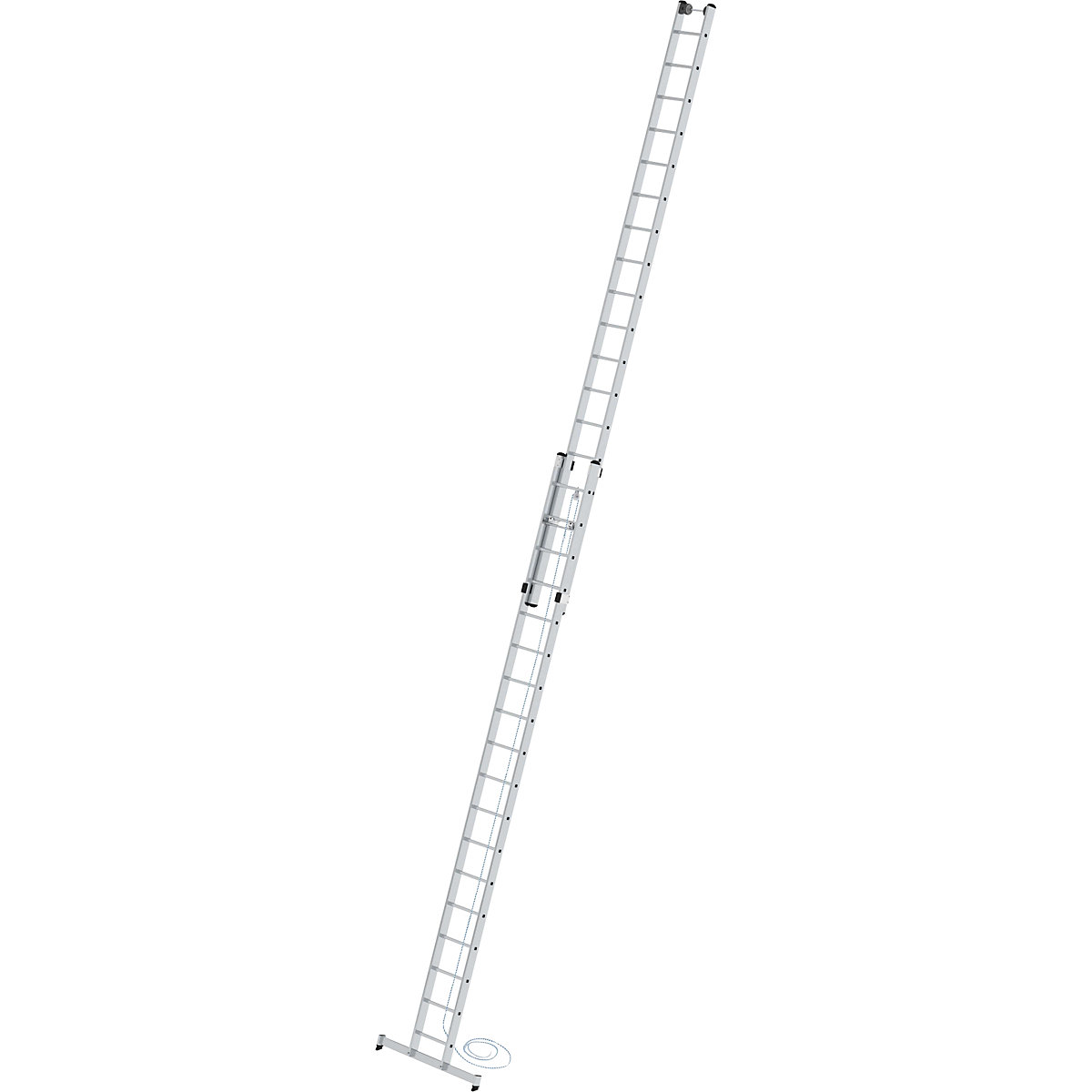Výškově přestavitelný opěrný žebřík – MUNK, žebřík s lankem, 2dílný s příčníkem nivello®, 2 x 18 příčlí