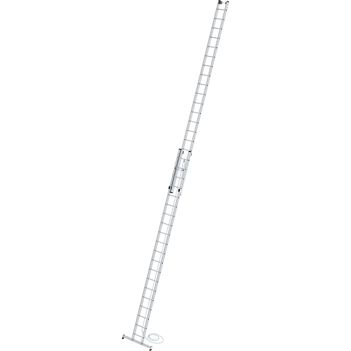 Výškově přestavitelný opěrný žebřík – MUNK, žebřík s lankem, 2dílný s příčníkem nivello®, 2 x 20 příčlí