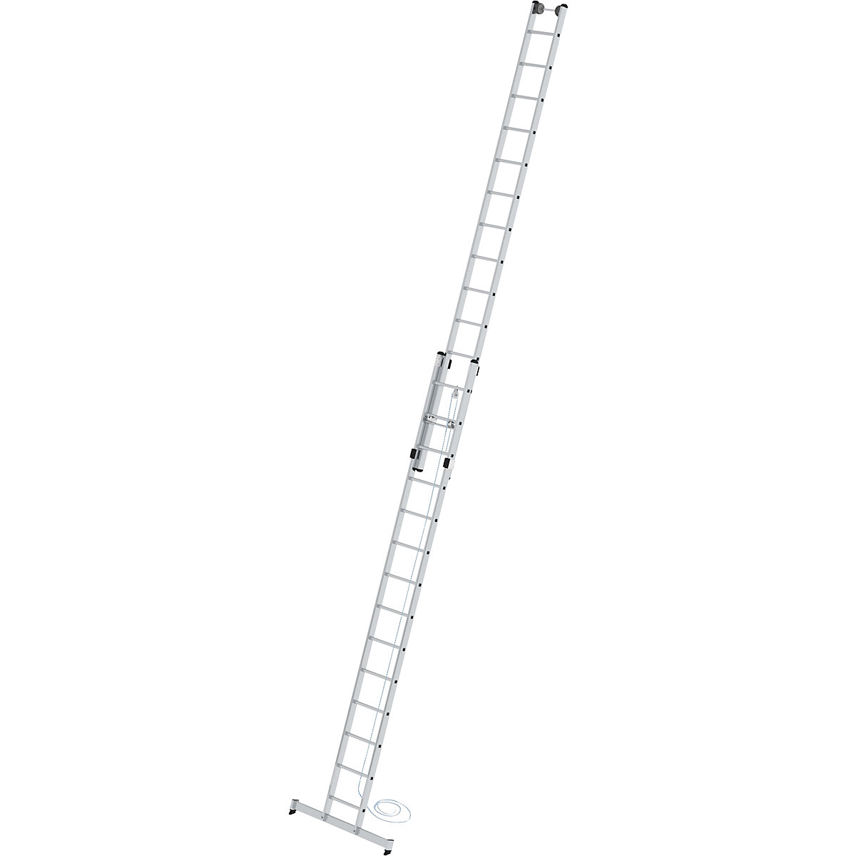 Výškově přestavitelný opěrný žebřík – MUNK, žebřík s lankem, 2dílný s příčníkem nivello®, 2 x 14 příčlí