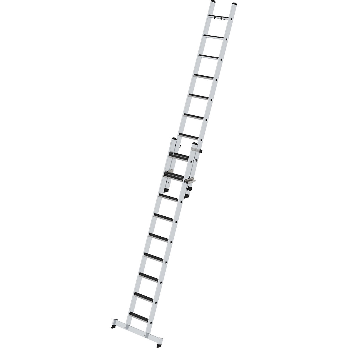 Výsuvný žebřík se stupni, dvoudílný – MUNK, příčník nivello® a nášlapná plocha clip-step, 18 stupňů-2