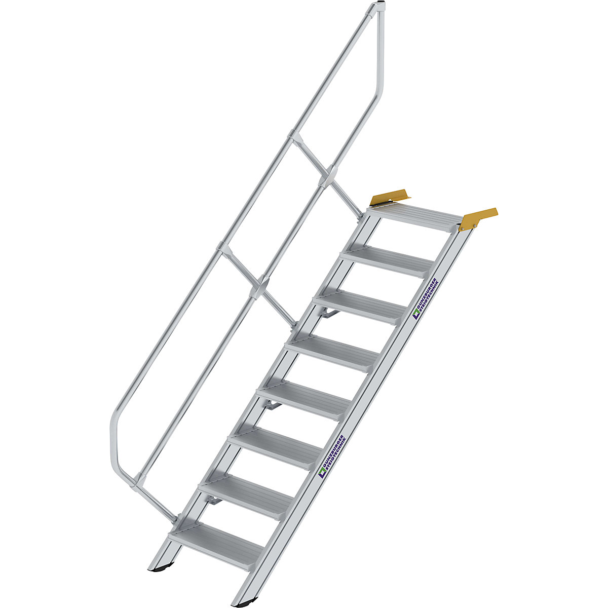 Průmyslové schody – MUNK, hliníkové stupně, šířka stupně 800 mm, 8 stupňů-8