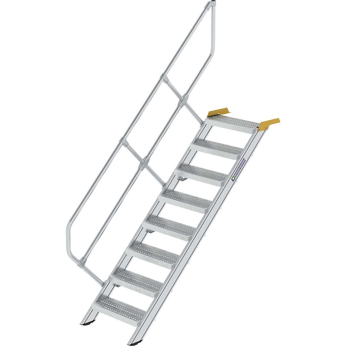 Průmyslové schody – MUNK, stupně z děrovaného ocelového plechu, šířka stupně 600 mm, 8 stupňů-6