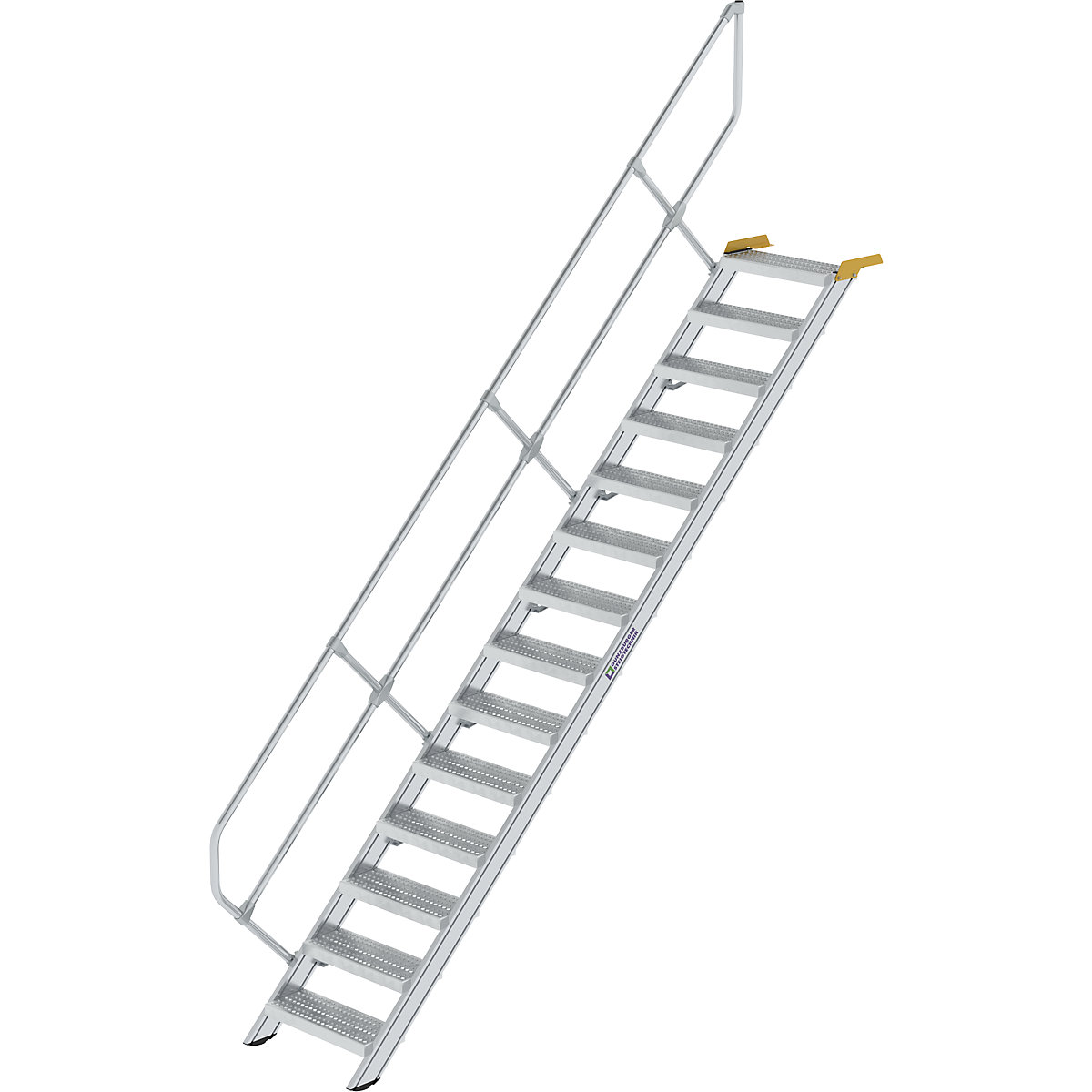 Průmyslové schody – MUNK, stupně z děrovaného ocelového plechu, šířka stupně 600 mm, 14 stupňů-8