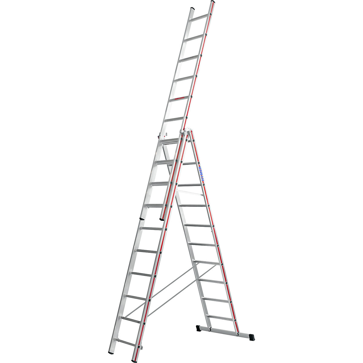 Hliníkový víceúčelový žebřík – HYMER, provedení Profi, 3 x 10 příčlí, max. pracovní výška 7,94 m