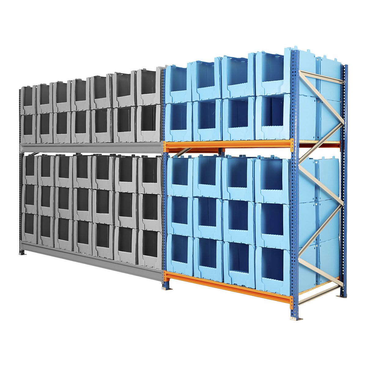 BiGDUG Longspan Shelving With Correx Euro Stacking Pick Bins Extension