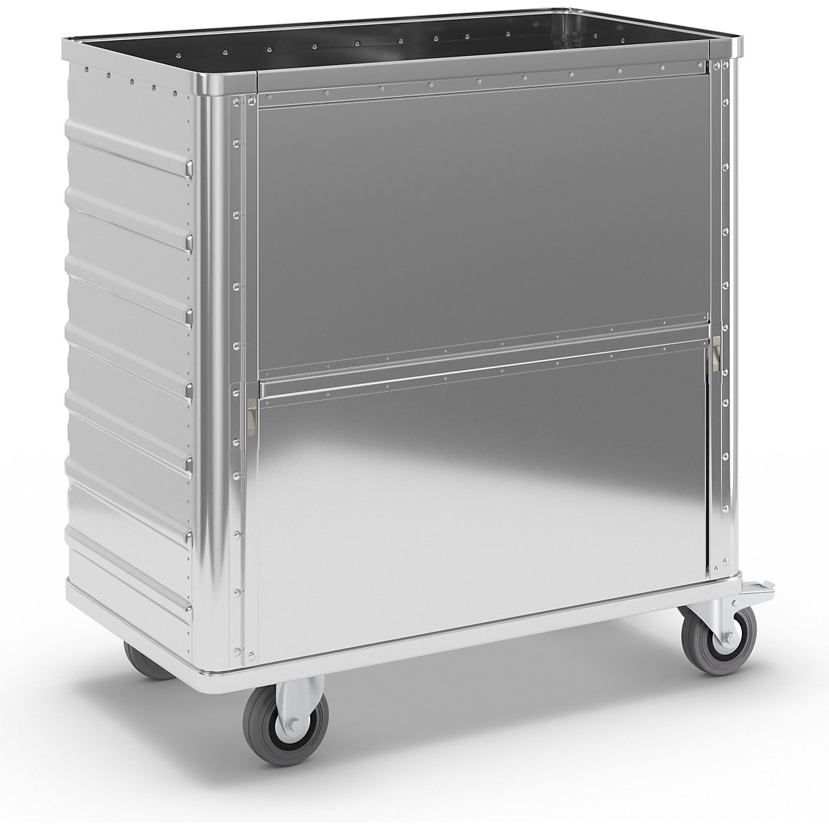 Cărucior tip container din aluminiu, perete lateral care poate fi coborât – Gmöhling