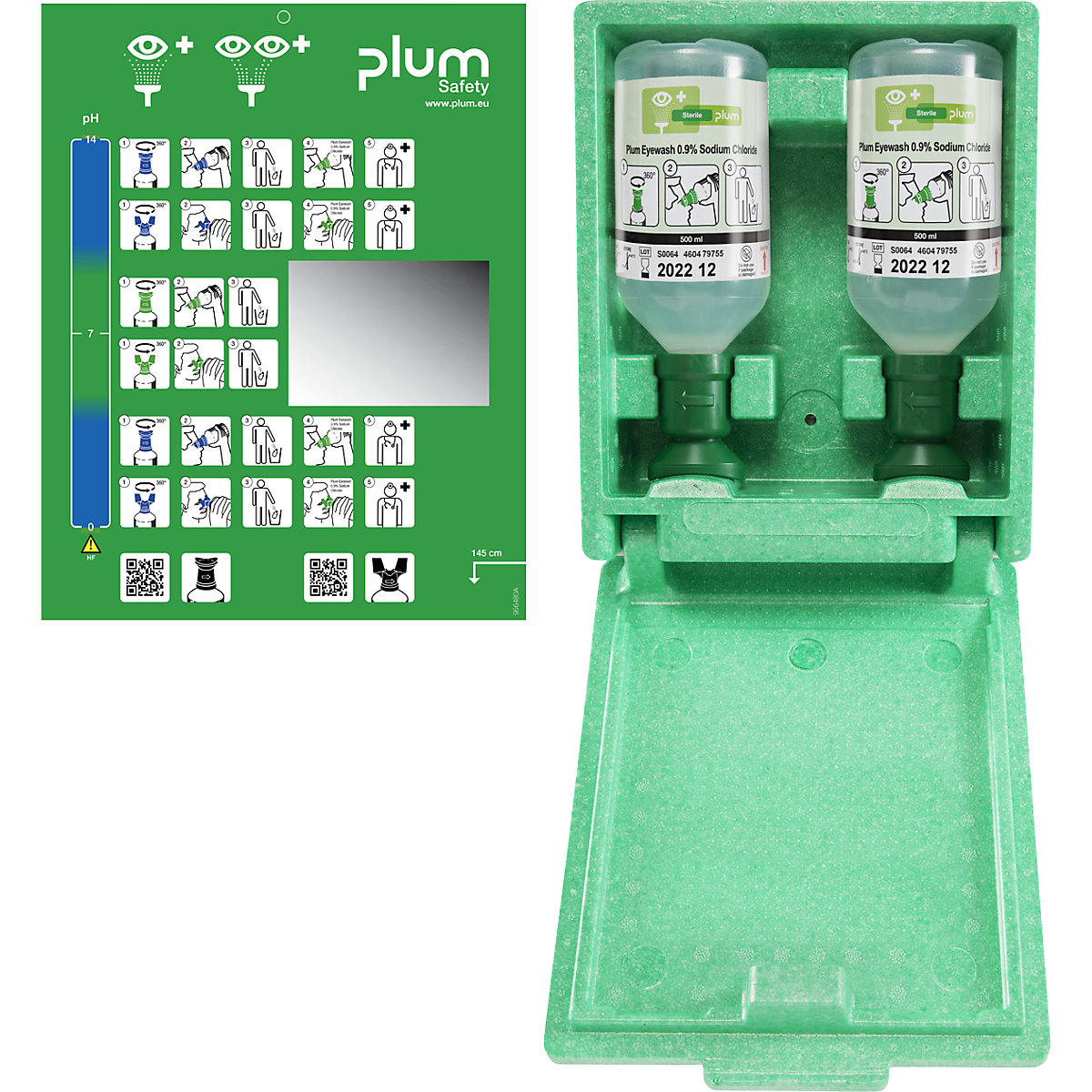 Núdzový nástenný box s fľašami na výplach očí