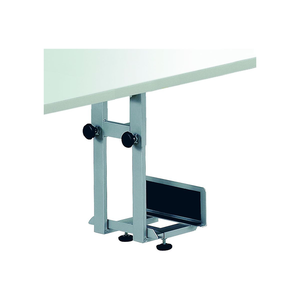 Treston Underbench CPU Holder Vertical: 395-500h x 130-240w mm Horizontal: 180-285h x 340-460w mm Adjusts For Desktop Or Tower CPU