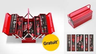 Recevez une mallette à outils gratuite*, outils compris, avec votre commande. 4-1