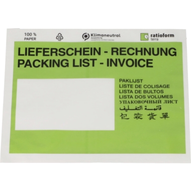 ratioform Buste portadocumenti in carta, stampa Packing list – Invoice, conf. da 1000 pz., lungh. x largh. 175 x 131 mm, verde, a partire da 10 conf.
