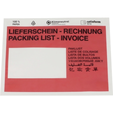 ratioform Buste portadocumenti in carta, stampa Packing list – Invoice, conf. da 1000 pz., lungh. x largh. 175 x 131 mm, rosso, a partire da 10 conf.