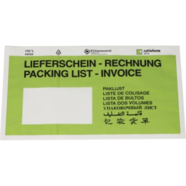 ratioform Buste portadocumenti in carta, stampa Packing list – Invoice, conf. da 1000 pz., lungh. x largh. 240 x 131 mm, verde, a partire da 10 conf.