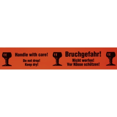 ratioform Nastro adesivo segnaletico in PVC, stampa Bruchgefahr!/Handle with care!, larghezza nastro 75 mm, conf. da 3 pz., a partire da 10 conf.