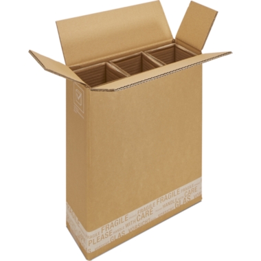 Scatola per bottiglie Poste/DHL, con inserto in cartone, conf. da 10 pz., dimensioni interne 305 x 110 x 369 mm, per 3 bottiglie, a partire da 10 conf.