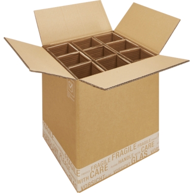 Scatola per bottiglie Poste/DHL, con inserto in cartone, conf. da 10 pz., dimensioni interne 320 x 305 x 369 mm, per 9 bottiglie, a partire da 10 conf.