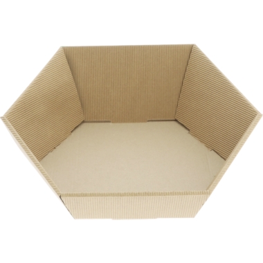 Cesto per confezioni regalo, esagonale, dimensioni interne 266 x 270 mm, altezza variabile 52 – 92 mm, a partire da 100 pz.