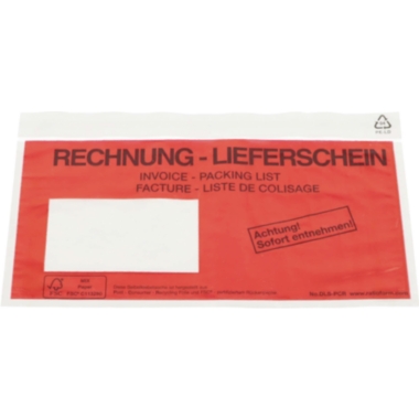 ratioform Buste portadocumenti riciclate, stampa Packing list – Invoice, conf. da 250 pz., lungh. x largh. 240 x 140 mm, a partire da 10 conf.