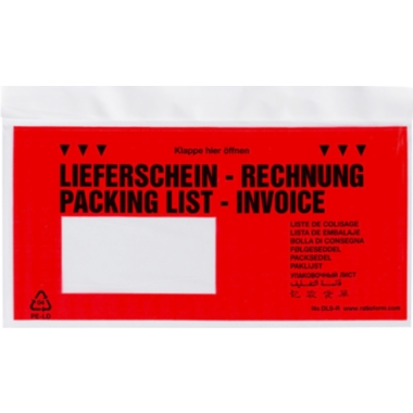 ratioform Buste portadocumenti Premium light, con finestra, stampa Packing list – Invoice, conf. da 250 pz., UNI lungo, richiudibile, a partire da 10 conf.