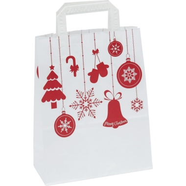 Sacchetto di carta Natale, fantasia bianco/rosso, conf. da 25 pz., lungh. x largh. x alt. 320 x 140 x 420 mm, a partire da 20 conf.