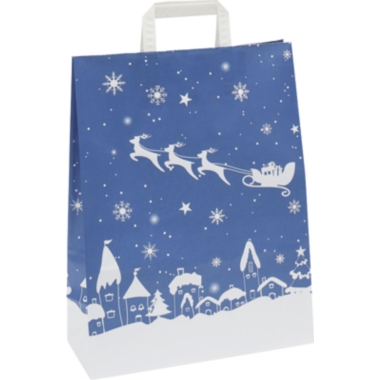 Sacchetto di carta Natale, fantasia blu/bianco, conf. da 25 pz., lungh. x largh. x alt. 320 x 140 x 420 mm, a partire da 20 conf.