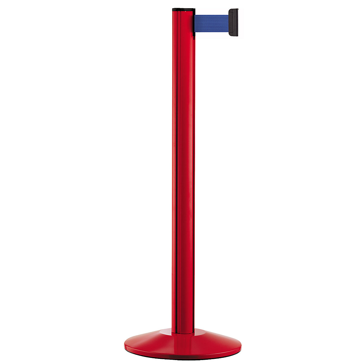 Afzetpaal van aluminium, paal rood, lengte trekband 2300 mm, bandkleur blauw