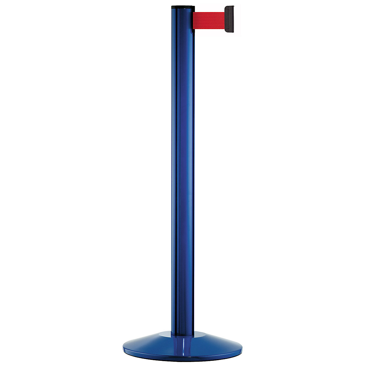 Afzetpaal van aluminium, paal blauw, lengte trekband 2300 mm, bandkleur rood