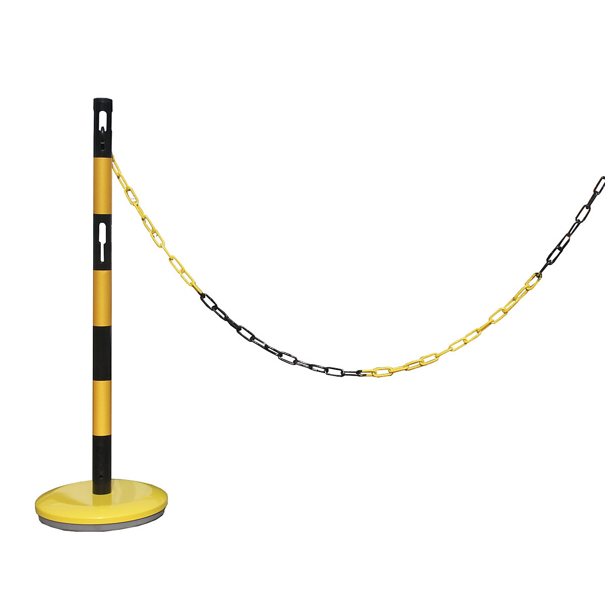 Aanbouwset voor afzetpalen met ketting – VISO, 1 palen, ketting 2,5 m, geel/zwart-3