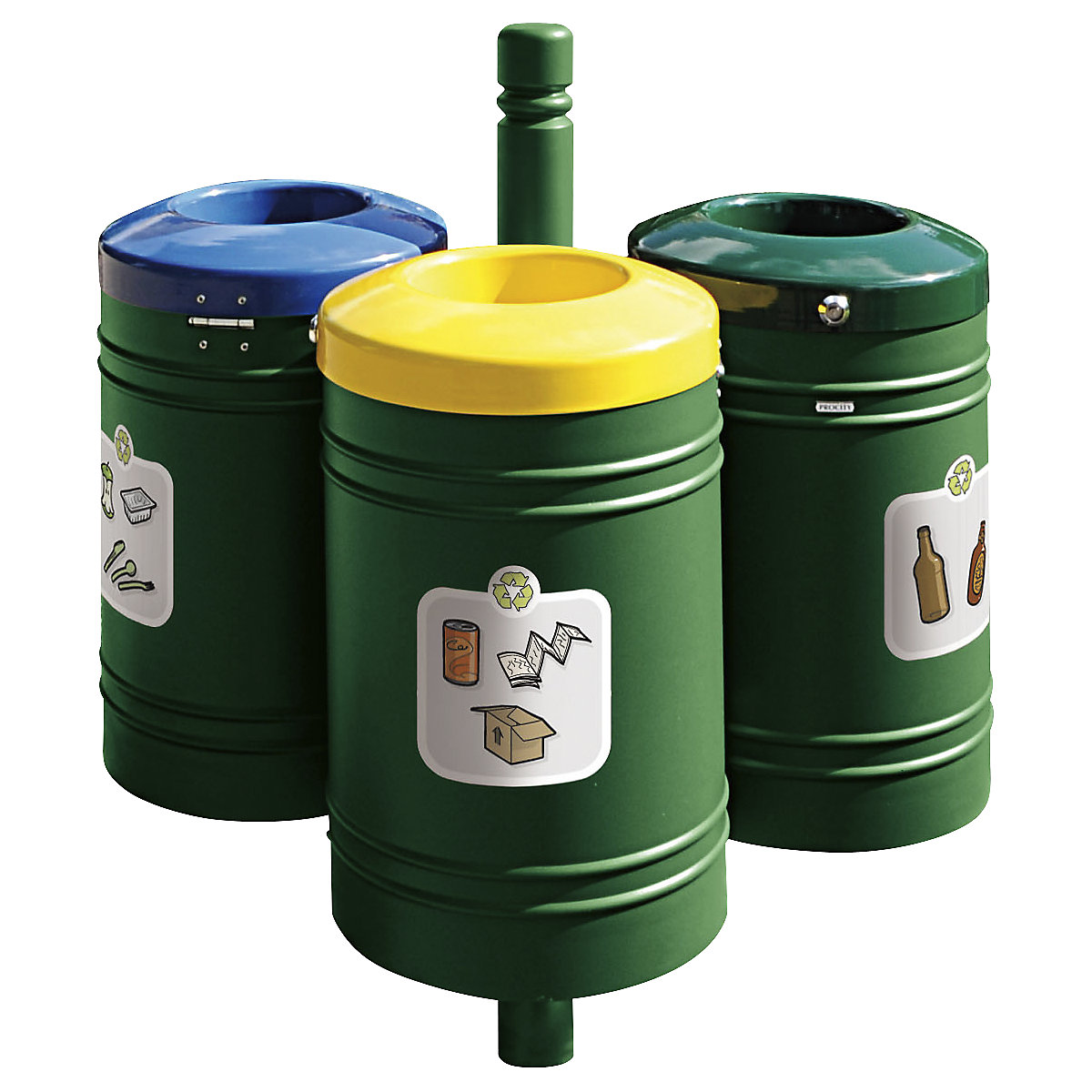 Außen-Abfallbehälter GUSTAVIA PROCITY, Volumen 3 x 40 l, mit Aufkleberset, grün-2