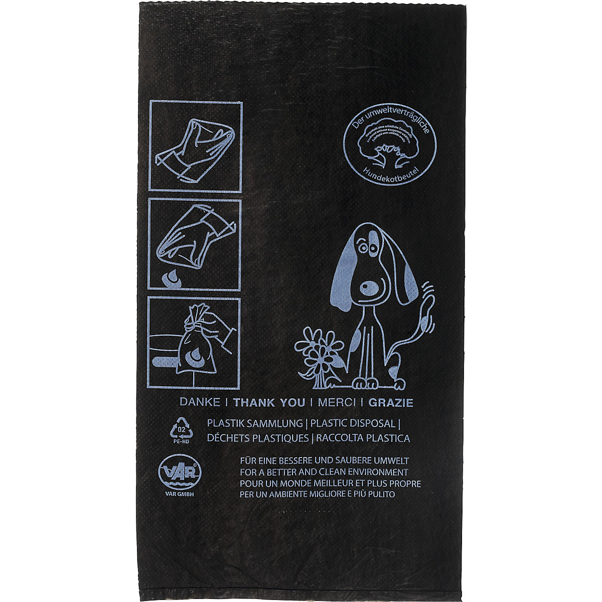 Hundekotbeutel, PE VAR, Volumen 3,2 l, BxH 330 x 200 mm, schwarz, VE 2000 Stk