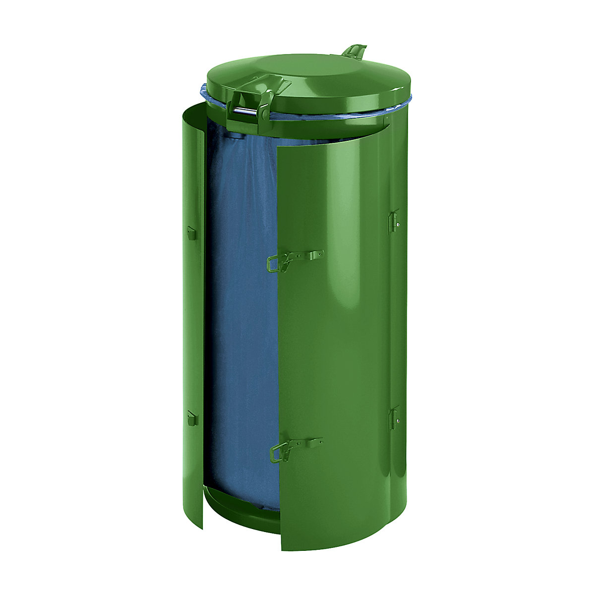 VAR Stahlblech-Abfallsammler, für Volumen 120 l, mit Doppelflügeltür, grün mit Metalldeckel