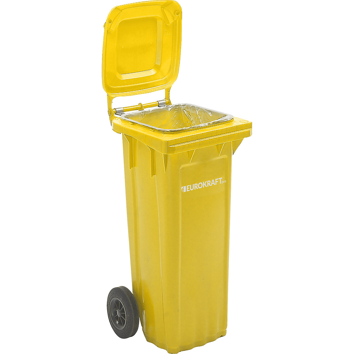 EUROKRAFTpro Mülltonne aus Kunststoff, DIN EN 840, Volumen 80 l, BxHxT 448 x 932 x 514 mm, gelb