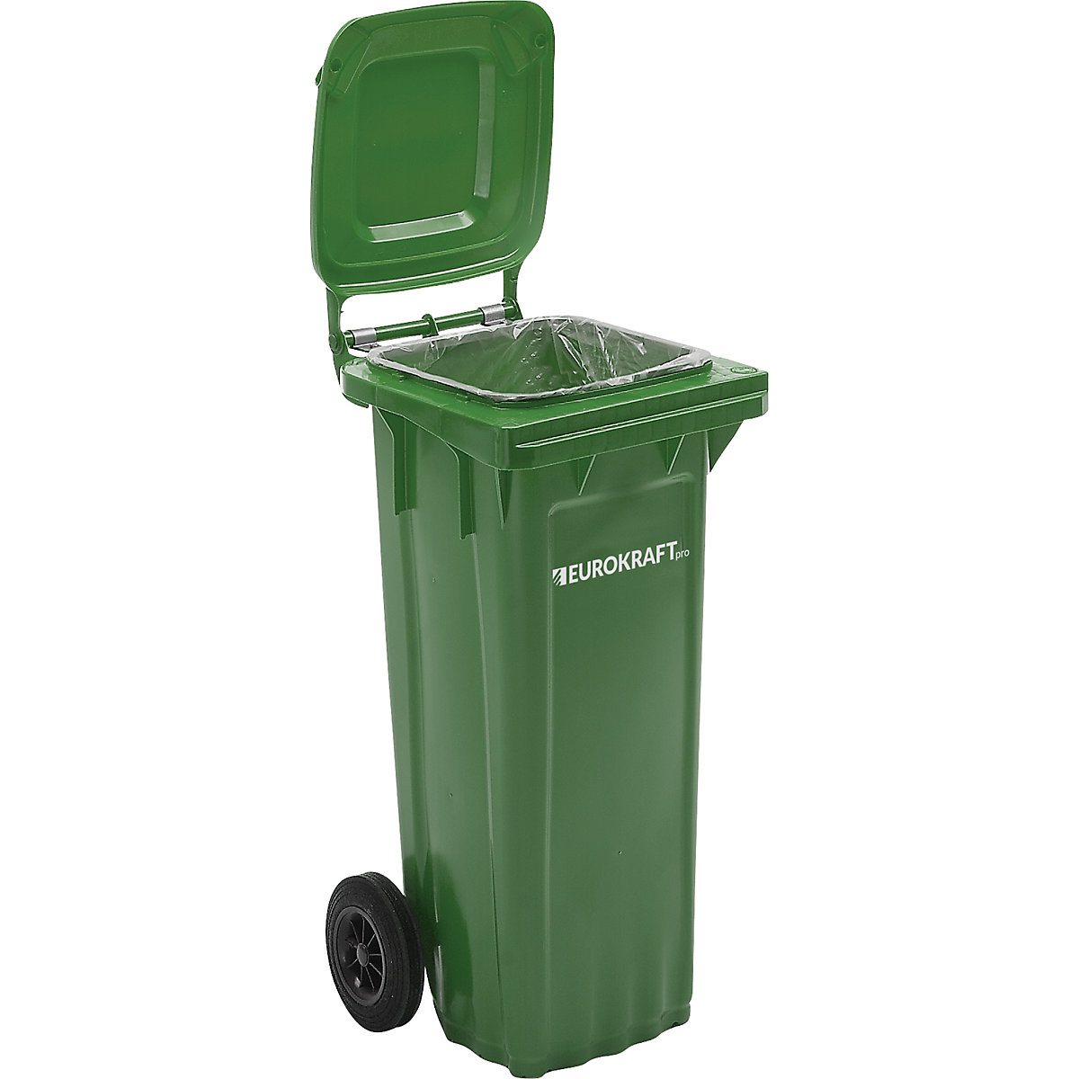 EUROKRAFTpro Mülltonne aus Kunststoff, DIN EN 840, Volumen 80 l, BxHxT 448 x 932 x 514 mm, grün