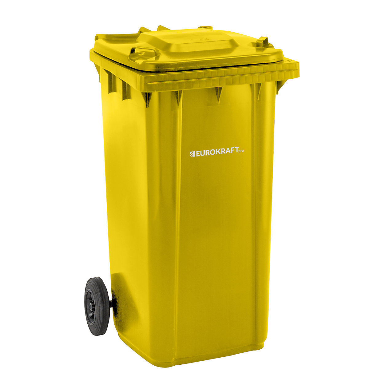 EUROKRAFTpro Mülltonne aus Kunststoff, DIN EN 840, Volumen 240 l, BxHxT 580 x 1100 x 740 mm, gelb
