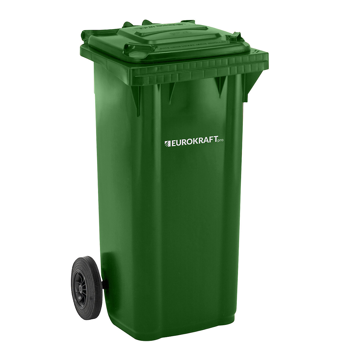 EUROKRAFTpro Mülltonne aus Kunststoff, DIN EN 840, Volumen 120 l, BxHxT 505 x 1005 x 555 mm, grün