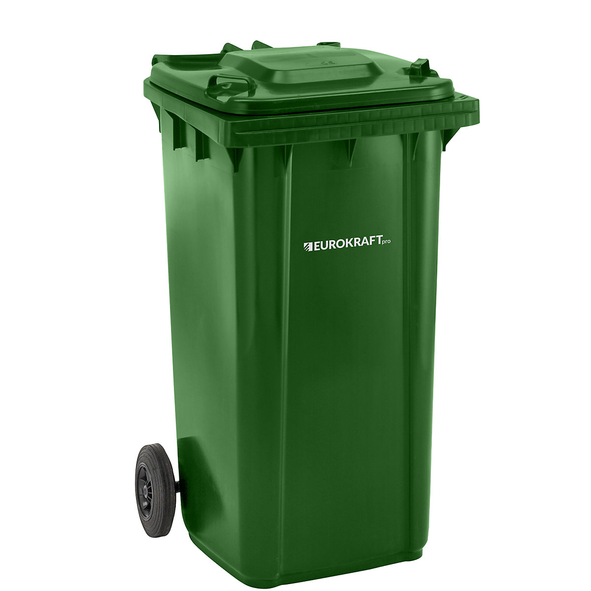 EUROKRAFTpro Mülltonne aus Kunststoff, DIN EN 840, Volumen 240 l, BxHxT 580 x 1100 x 740 mm, grün