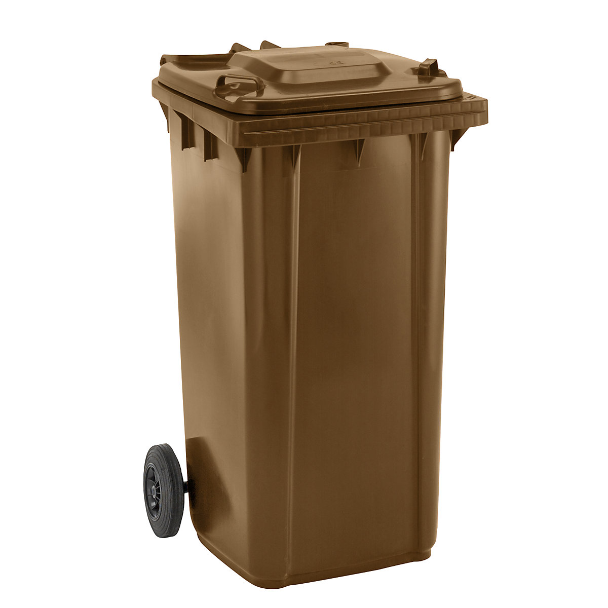 EUROKRAFTpro Mülltonne aus Kunststoff, DIN EN 840, Volumen 240 l, BxHxT 580 x 1100 x 740 mm, braun
