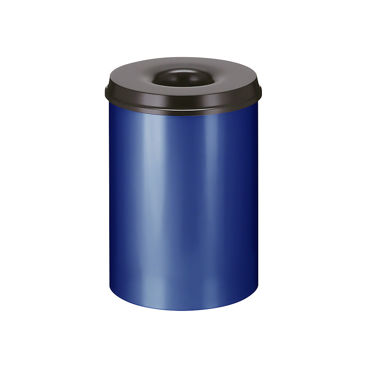 Sicherheits-Papierkorb, Stahl, selbstlöschend, Volumen 30 l, HxØ 470 x 335 mm, Korpus blau / Löschkopf schwarz-10