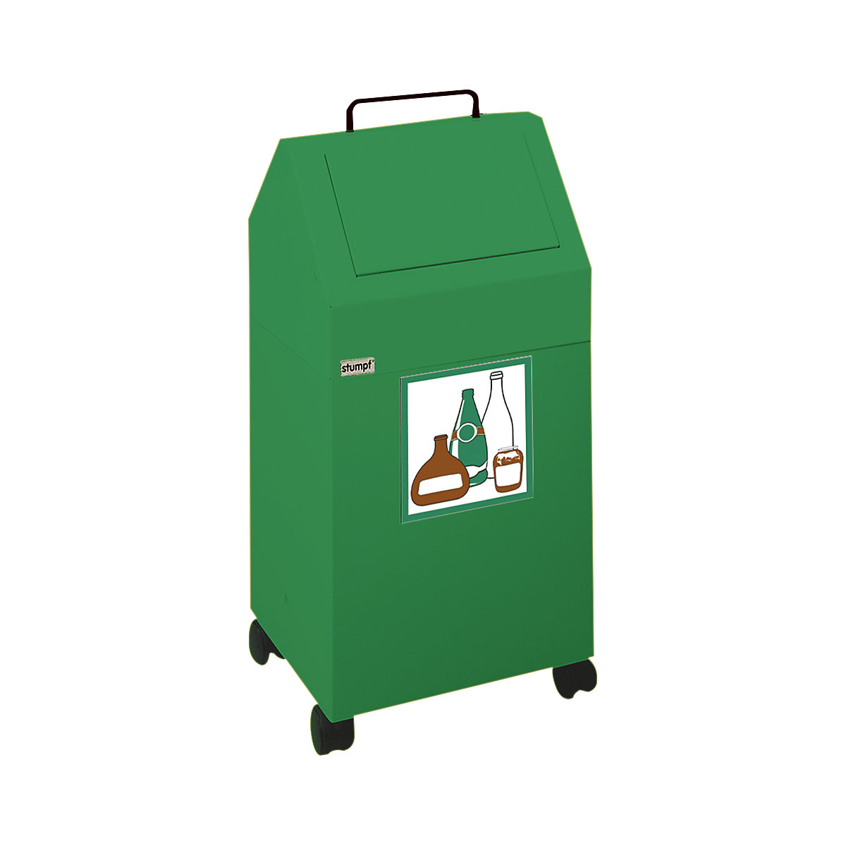 Wertstoffbehälter mit Einwurfklappe, Volumen 45 l, BxHxT 320 x 710 x 310 mm, fahrbar, grün RAL 6024-3