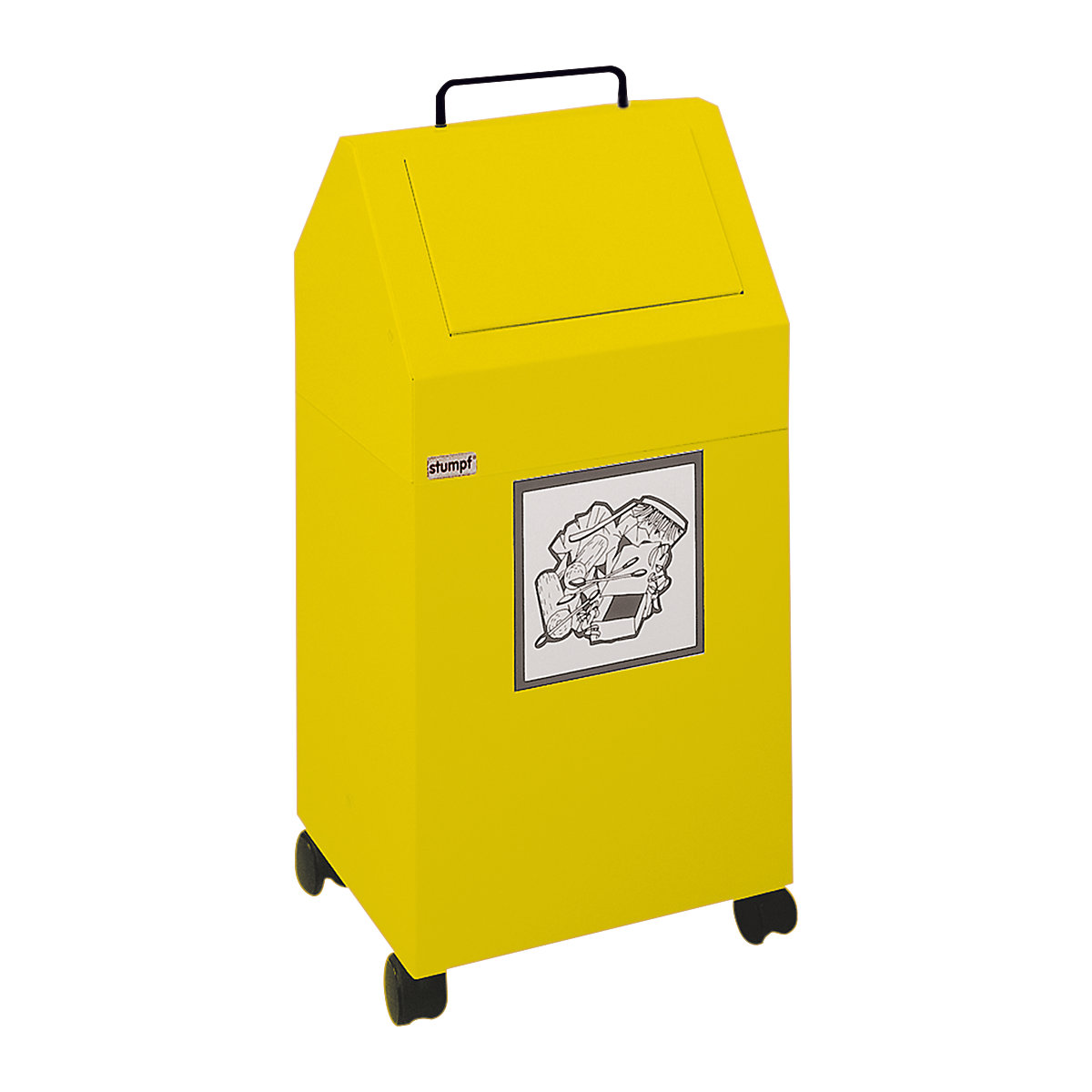 Wertstoffbehälter mit Einwurfklappe, Volumen 45 l, BxHxT 320 x 710 x 310 mm, fahrbar, gelb RAL 1003-4