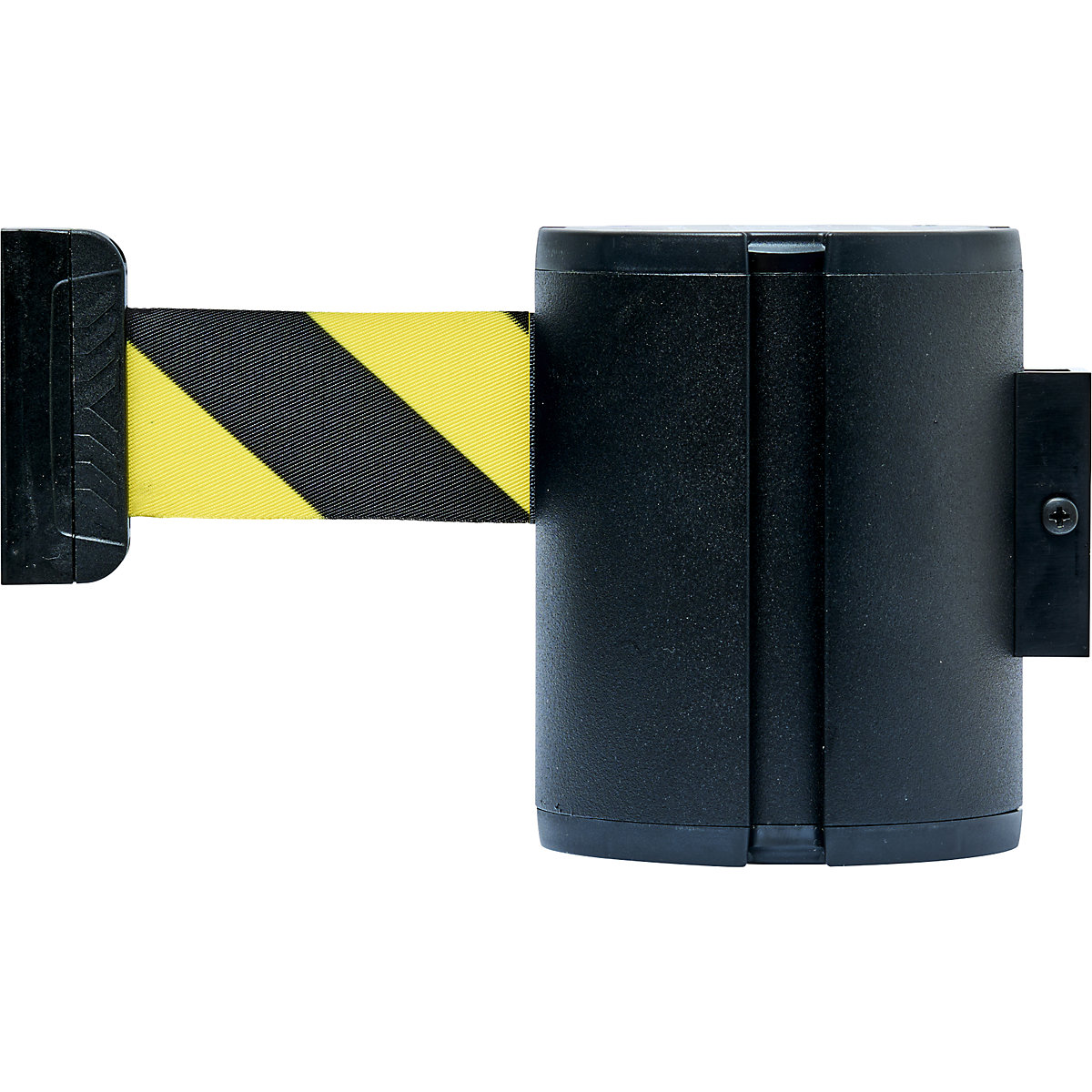 Gurtkassette aus Aluminium, Wall XL, Gurtfarbe Schwarz/Gelb, Gehäusefarbe Schwarz, magnetisch