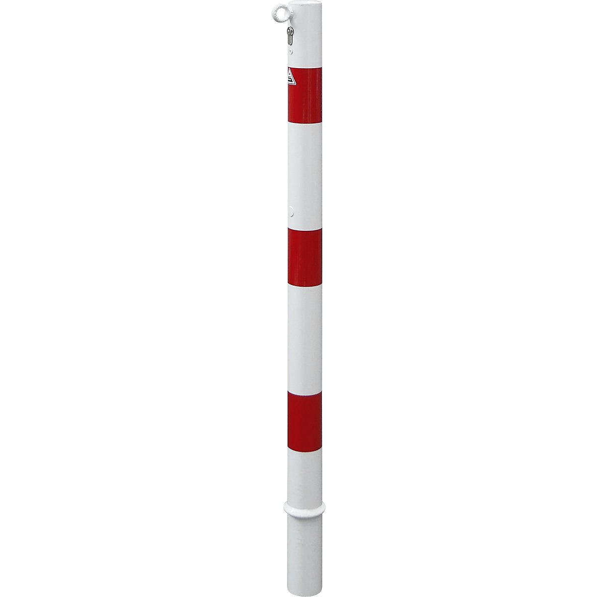 Absperrpfosten, Ø 60 mm, weiß / rot, herausnehmbar mit Profilzylinder, mit 1 Öse