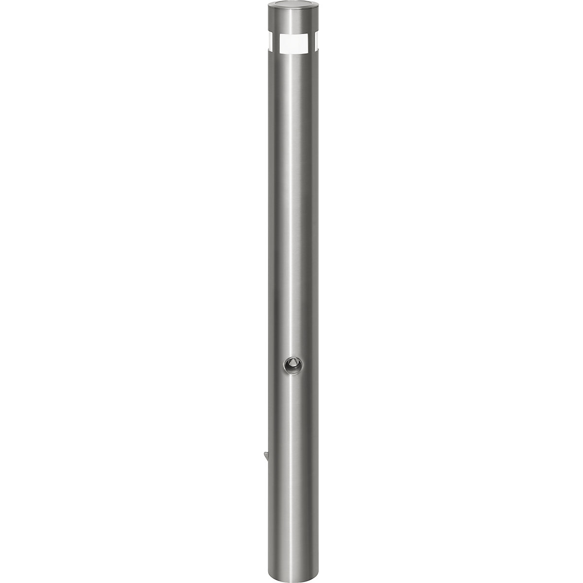 Edelstahl-Sperrpfosten, Ø 102 mm, mit Solar-Leuchtkopf, zum Einbetonieren, Bodenhülse, Dreikantverschluss