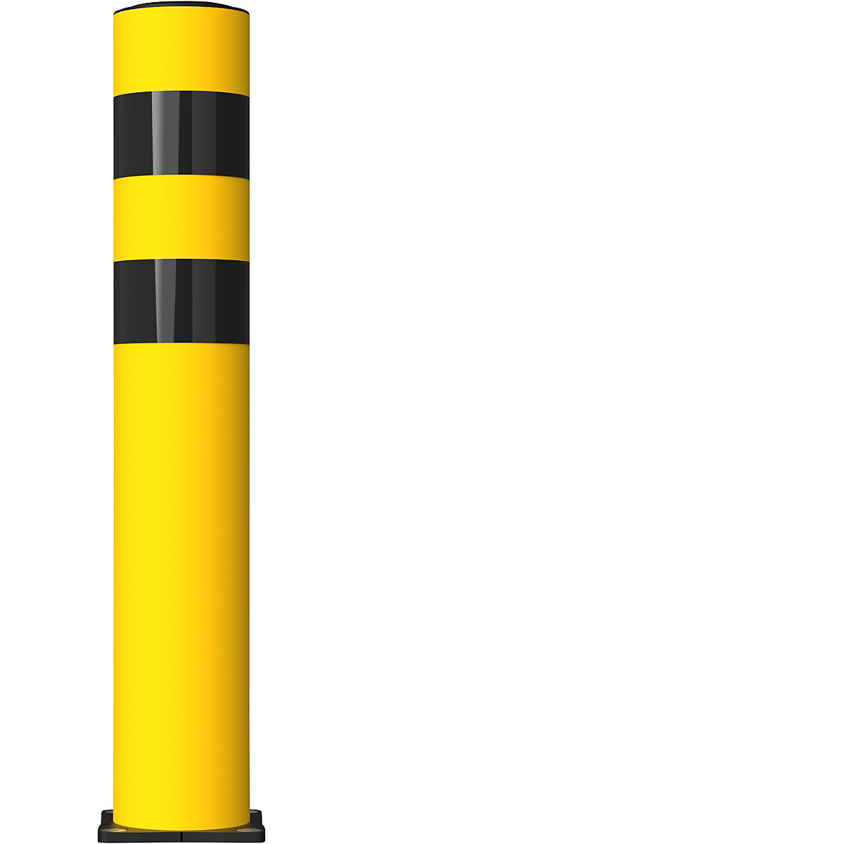 FLEX IMPACT Rammschutzpoller, Ø 125 mm, Höhe 750 mm, gelb, 2 Reflexionsstreifen, verzinkte Bodenplatte