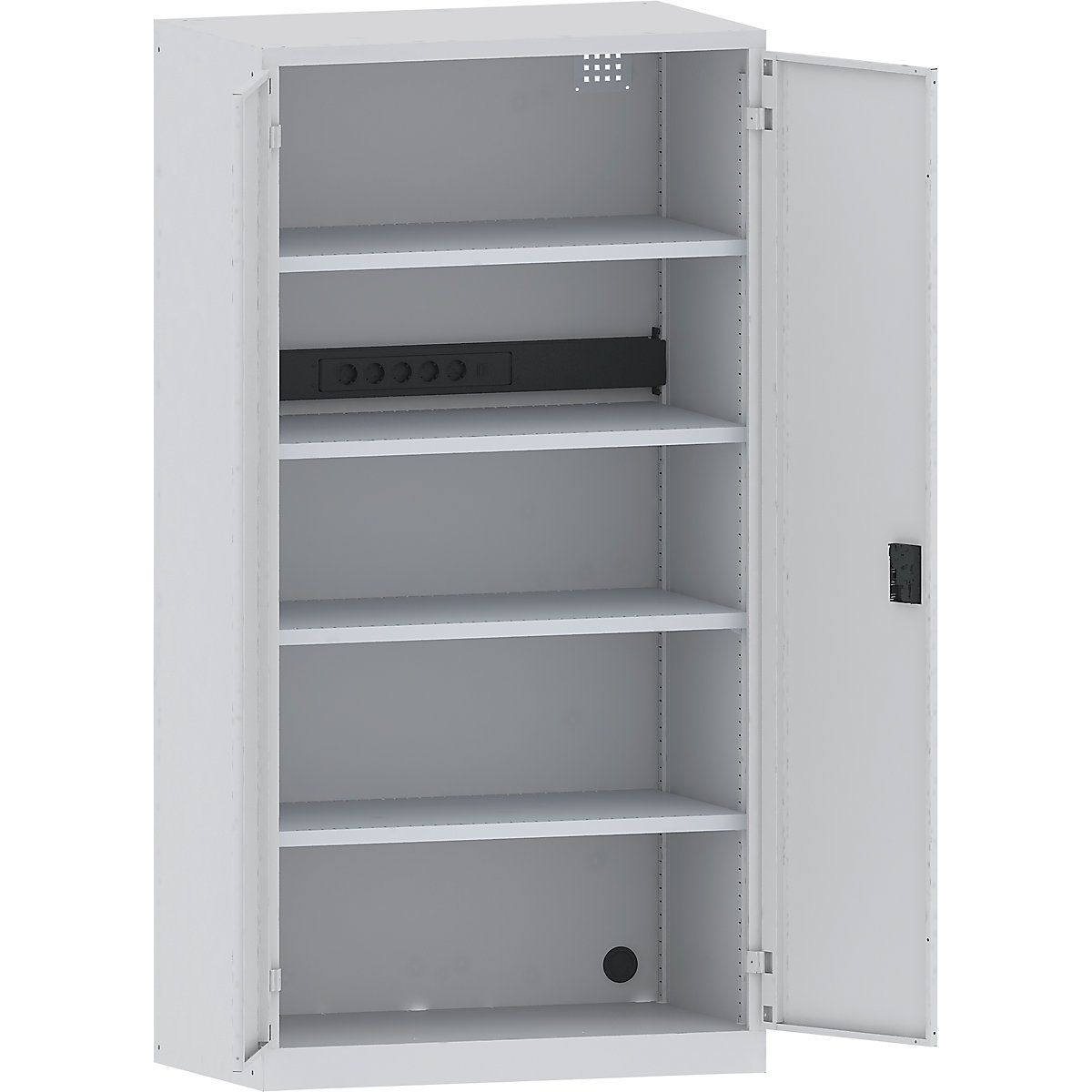 Akkumulátortöltő szekrény – LISTA, 4 polc, sima lemezes ajtók, áramellátó egység a hátoldalon, szürke-9