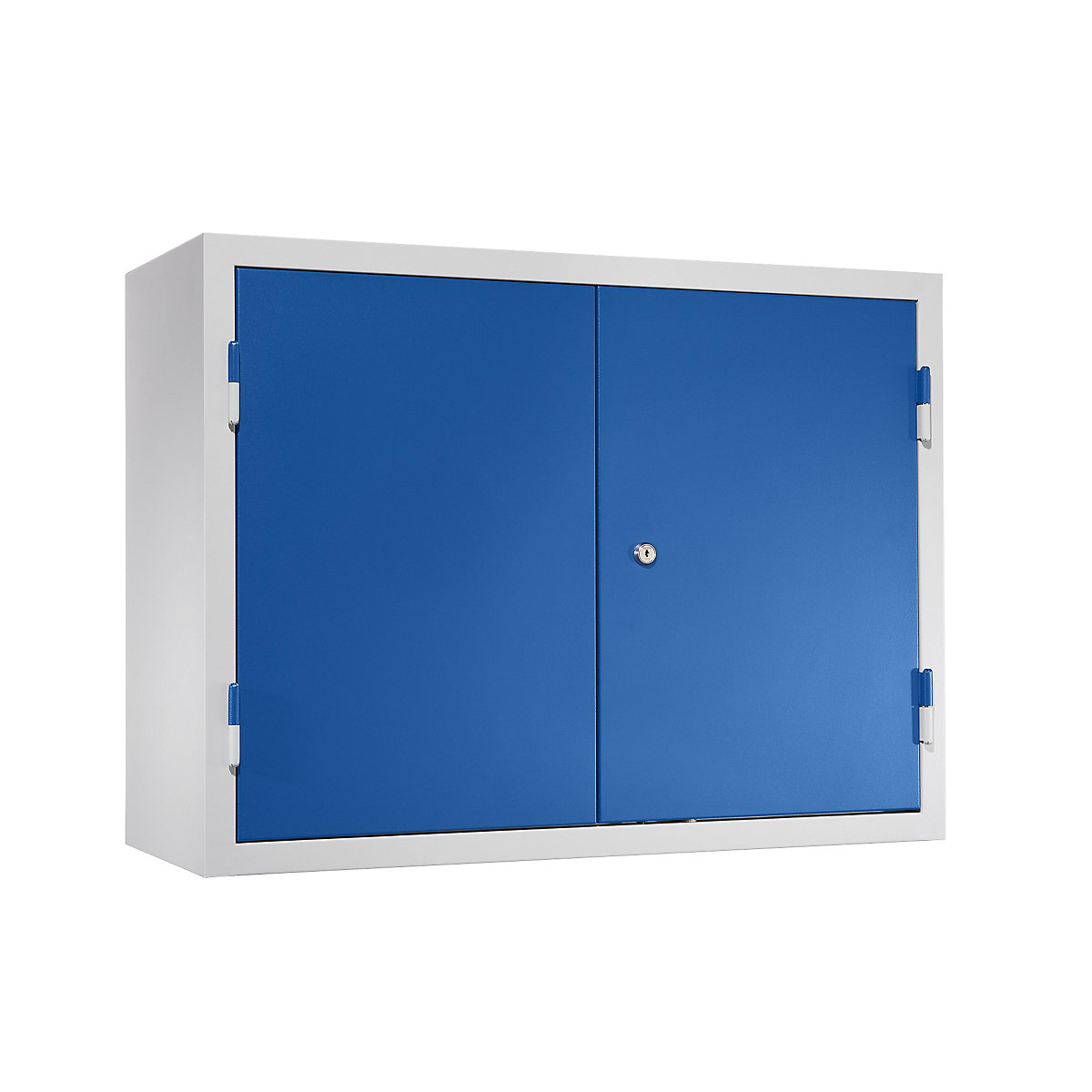 Faliszekrény műhelyekbe – eurokraft basic, ma x szé x mé 600 x 800 x 320 mm, sima lemezes ajtók, 2 polccal + 2 fiókkal, enciánkék RAL 5010-7