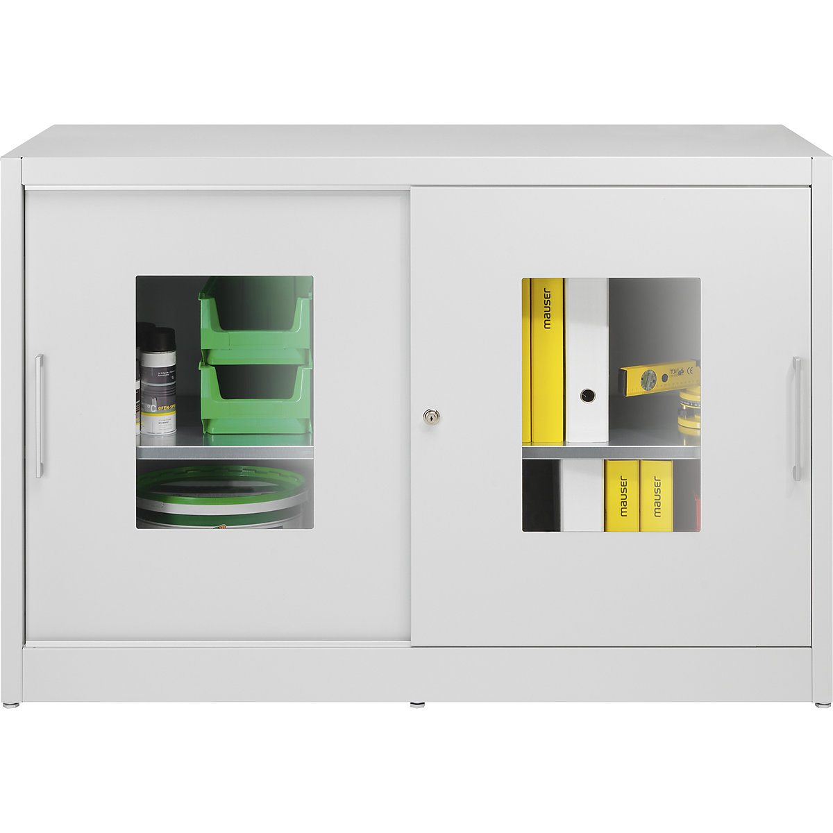 Ablakos tolóajtós szekrény – mauser, 2 x 2 polccal, ma x szé 1000 x 1500 mm, mélység 600 mm, az ajtó színe világosszürke-8